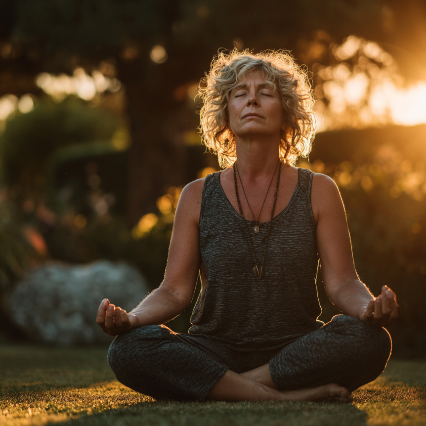 Възрастна жена практикува йога